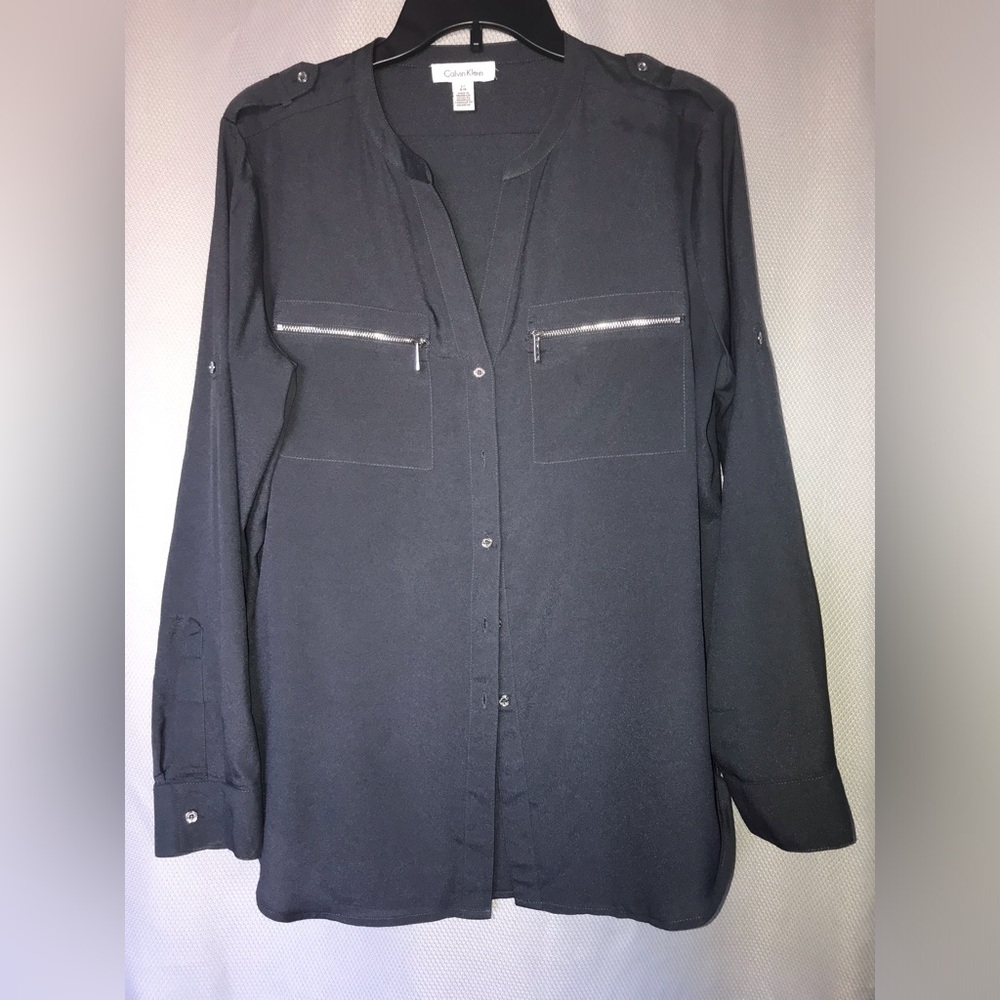 Calvin Klein Women’s Grey Long Sleeve Blouse size L.